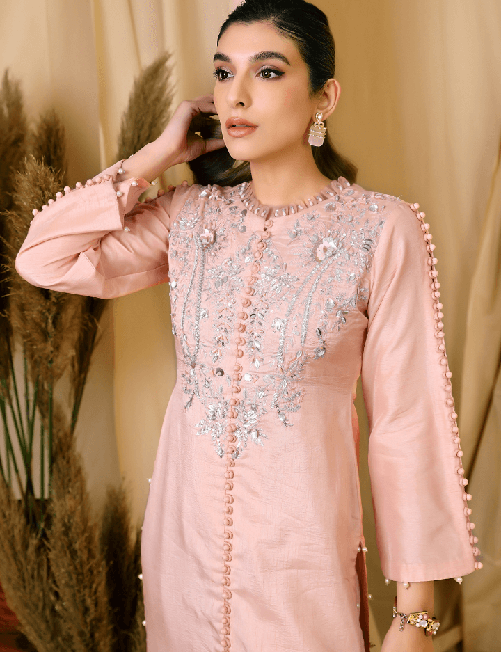 Korean raw silk embroidered trouser shirt